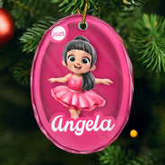 Gift For Kids, Gift For Grandkids, Happy, Christmas - 3D Effect Kid In Toy Box - Personalized Oval Glass Ornament