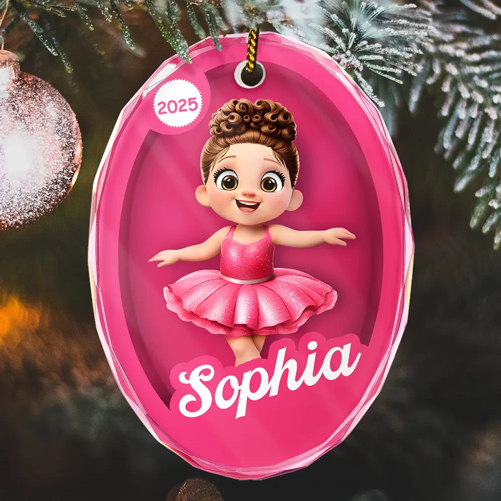 3D Effect Kid In Toy Box - Personalized Oval Glass Ornament