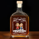 Gift For Bestie, Gift For Sisters, Funny, Gift For Women - 3D Effecct Sitting Besties We Go Together - Personalized Whiskey Bottle