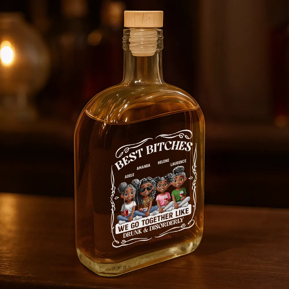 Gift For Bestie, Gift For Sisters, Funny, Gift For Women - 3D Effecct Sitting Besties We Go Together - Personalized Whiskey Bottle