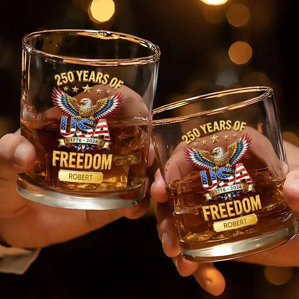 America 250th,Independence Day,Gift For Men,Gift For Yourself,Proud,Icon - 3D Effect 250 Years Of Freedom - Personalized Whiskey Glass