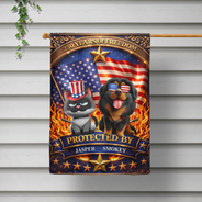 Pet Lovers,Dog Lovers,Cat Lovers,Family,Happy,Top Market,Independence Day - 3D Effect 250 Years Of Freedom Protected By Dog Cat - Personalized Flag