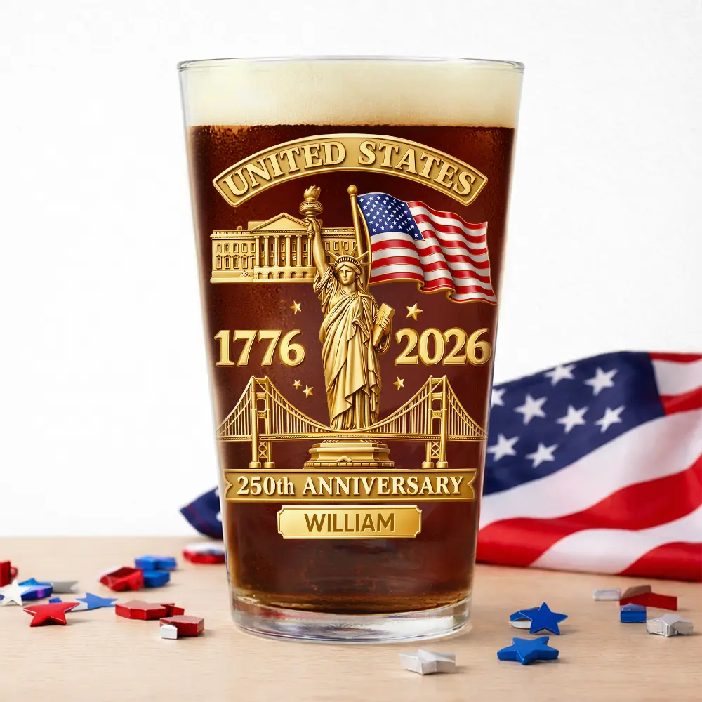 America 250th,Independence Day,Gift For Men,Gift For Yourself,Proud,Custom Text - 3D Effect 250th Anniversary - Personalized Beer Glass