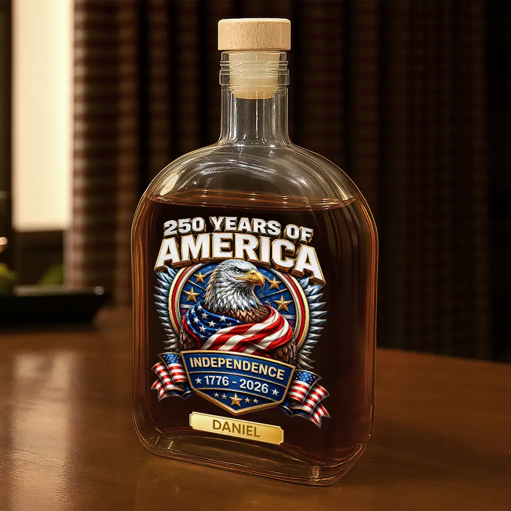 America 250th,Independence Day,Gift For Men,Gift For Yourself,Proud,Icon - 3D Effect 250th Anniversary - Personalized Whiskey Bottle