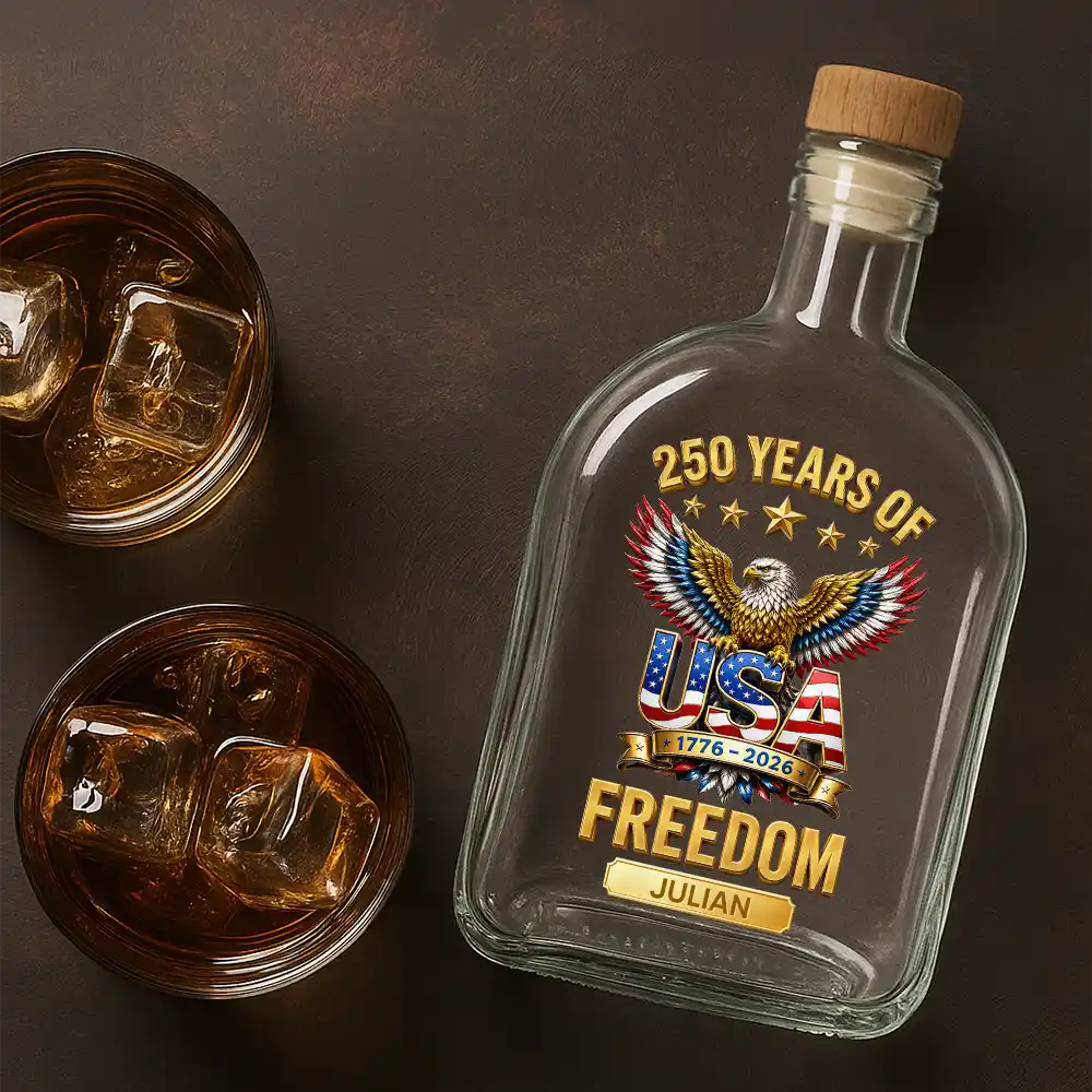 America 250th,Independence Day,Gift For Men,Gift For Yourself,Proud,Icon - 3D Effect 250th Anniversary - Personalized Whiskey Bottle