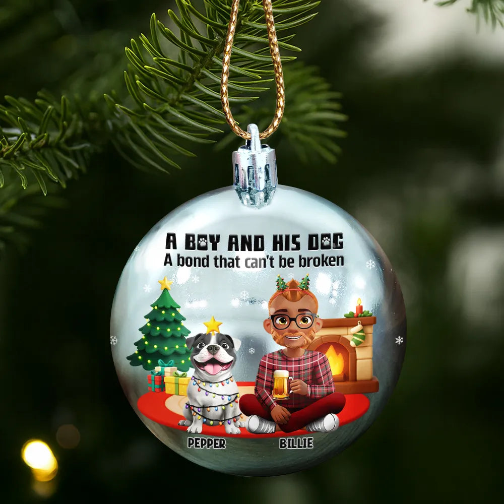 Pet Lovers,Pet Mom,Pet Dad,Dog Lovers,Dog Mom,Dog Dad,Christmas,Happy - 3D Effect A Girl And Her Dog - Personalized Ball Ornament