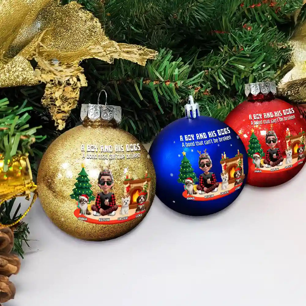 Pet Lovers,Pet Mom,Pet Dad,Dog Lovers,Dog Mom,Dog Dad,Christmas,Happy - 3D Effect A Girl And Her Dog - Personalized Ball Ornament