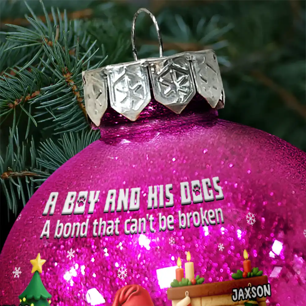 Pet Lovers,Pet Mom,Pet Dad,Dog Lovers,Dog Mom,Dog Dad,Christmas,Happy - 3D Effect A Girl And Her Dog - Personalized Ball Ornament