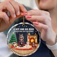 Pet Lovers,Pet Mom,Pet Dad,Dog Lovers,Dog Mom,Dog Dad,Christmas,Happy - 3D Effect A Girl And Her Dog - Personalized Circle Glass Ornament