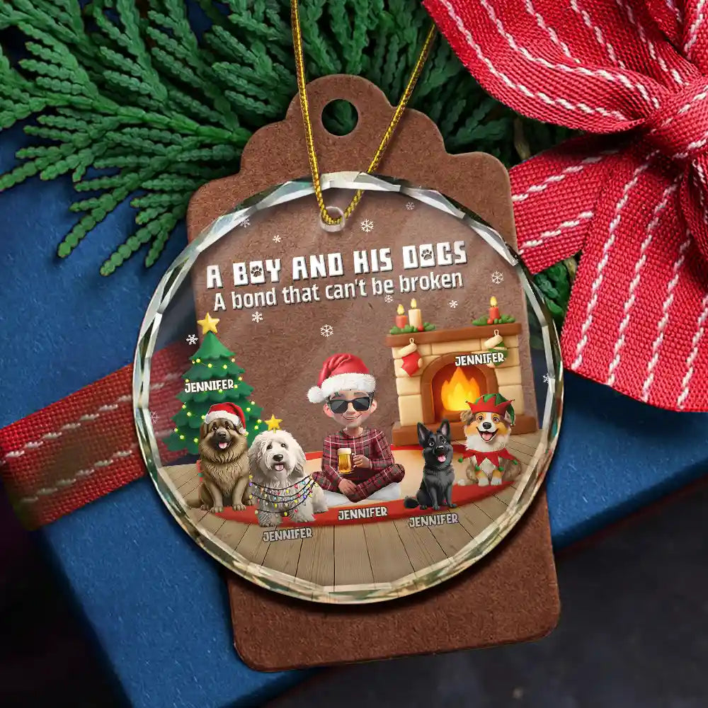 Pet Lovers,Pet Mom,Pet Dad,Dog Lovers,Dog Mom,Dog Dad,Christmas,Happy - 3D Effect A Girl And Her Dog - Personalized Circle Glass Ornament