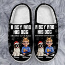 Pet Lovers,Pet Mom,Pet Dad,Dog Lovers,Dog Mom,Dog Dad,Happy,Christmas - 3D Effect A Girl And Her Dog - Personalized Fluffy Slippers