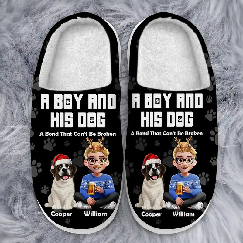 Pet Lovers,Pet Mom,Pet Dad,Dog Lovers,Dog Mom,Dog Dad,Happy,Christmas - 3D Effect A Girl And Her Dog - Personalized Fluffy Slippers