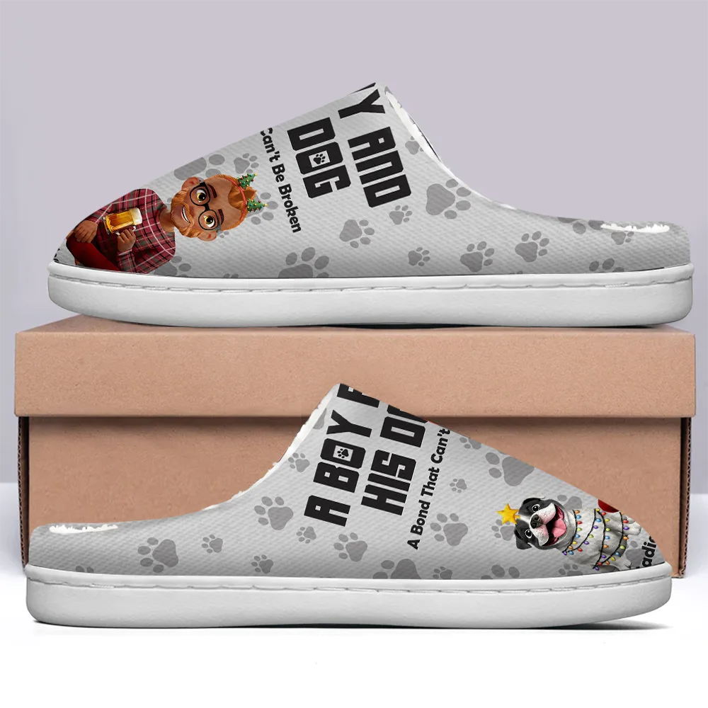 Pet Lovers,Pet Mom,Pet Dad,Dog Lovers,Dog Mom,Dog Dad,Happy,Christmas - 3D Effect A Girl And Her Dog - Personalized Fluffy Slippers