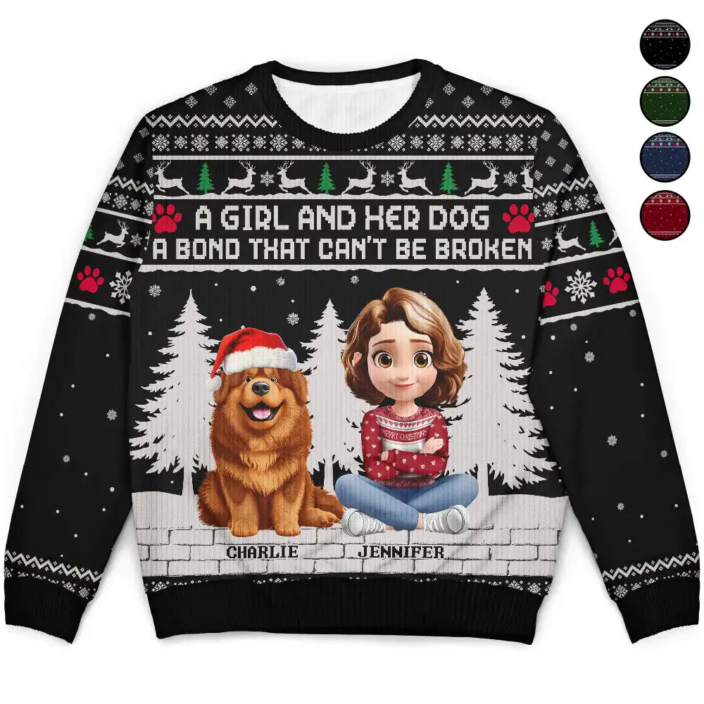 Pet Lovers,Pet Mom,Pet Dad,Dog Lovers,Dog Mom,Dog Dad,Christmas,Happy, - 3D Effect A Girl And Her Dog - Personalized Unisex Ugly Sweater