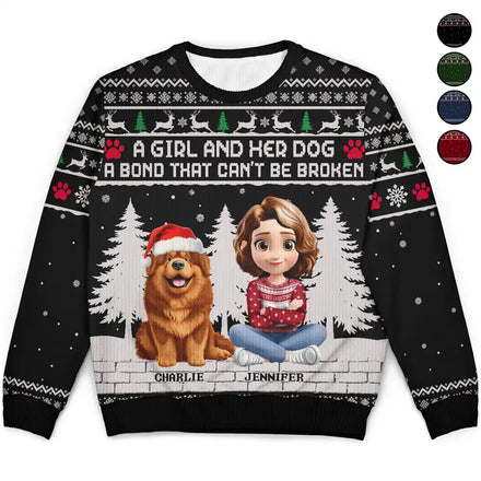 3D Effect A Girl And Her Dog - Personalized Unisex Ugly Sweater