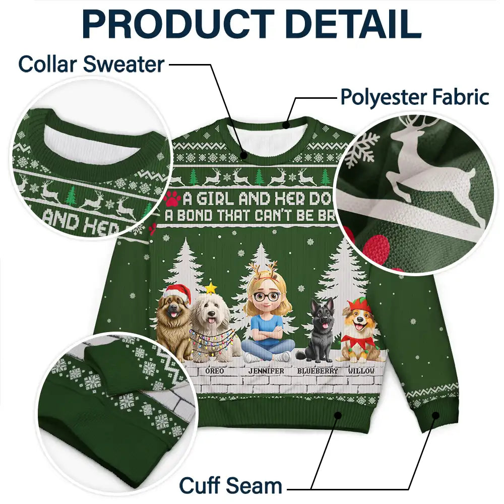 Pet Lovers,Pet Mom,Pet Dad,Dog Lovers,Dog Mom,Dog Dad,Christmas,Happy, - 3D Effect A Girl And Her Dog - Personalized Unisex Ugly Sweater