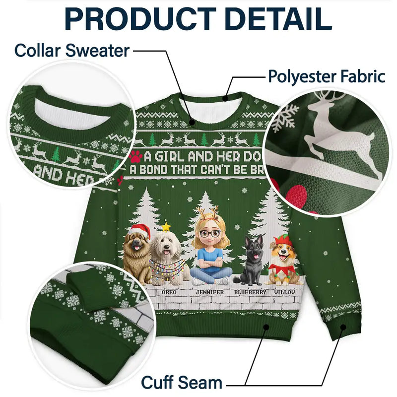 Pet Lovers,Pet Mom,Pet Dad,Dog Lovers,Dog Mom,Dog Dad,Christmas,Happy, - 3D Effect A Girl And Her Dog - Personalized Unisex Ugly Sweater