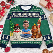 Christmas, Top Market, Pet Lovers, Pet Mom, Pet Dad, Dog Lovers, Dog Mom, Dog Dad, Happy - 3D Effect A Man And His Dog A Bond That Can't Be Broken - Personalized Unisex Ugly Sweater