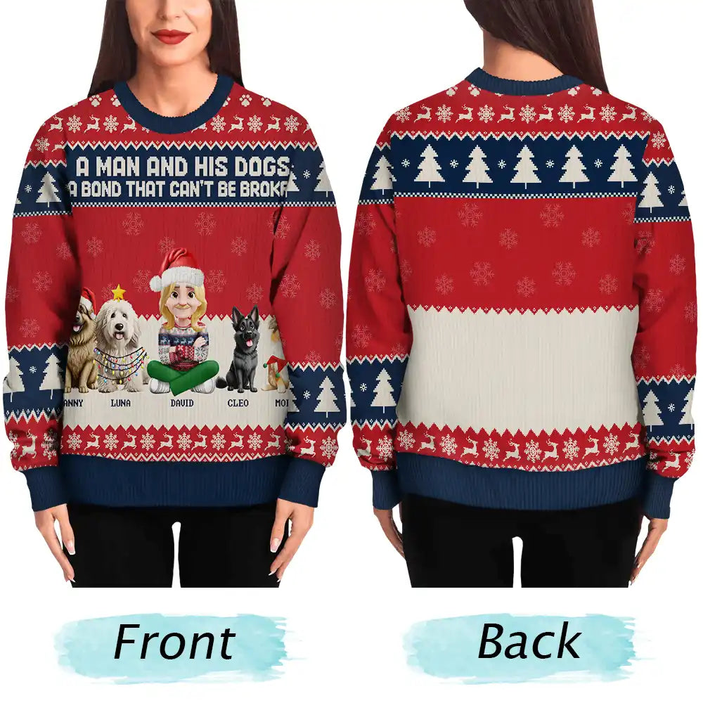 Christmas, Top Market, Pet Lovers, Pet Mom, Pet Dad, Dog Lovers, Dog Mom, Dog Dad, Happy - 3D Effect A Man And His Dog A Bond That Can't Be Broken - Personalized Unisex Ugly Sweater