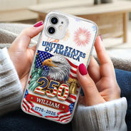 America 250th,Independence Day,Gift For Yourself,Proud,Custom Text - 3D Effect America 250th Anniversary - Personalized Clear Phone Case