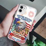 America 250th,Independence Day,Gift For Yourself,Proud,Custom Text - 3D Effect America 250th Anniversary - Personalized Clear Phone Case