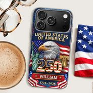 America 250th,Independence Day,Gift For Yourself,Proud,Custom Text - 3D Effect America 250th Anniversary - Personalized Clear Phone Case