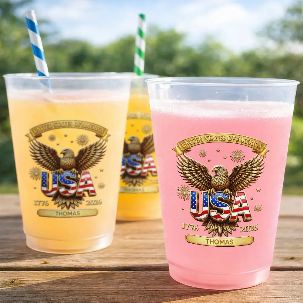 America 250th, Independence Day, Family, Proud, Custom Text - 3D Effect America 250th Anniversary - Personalized Frosted Cups