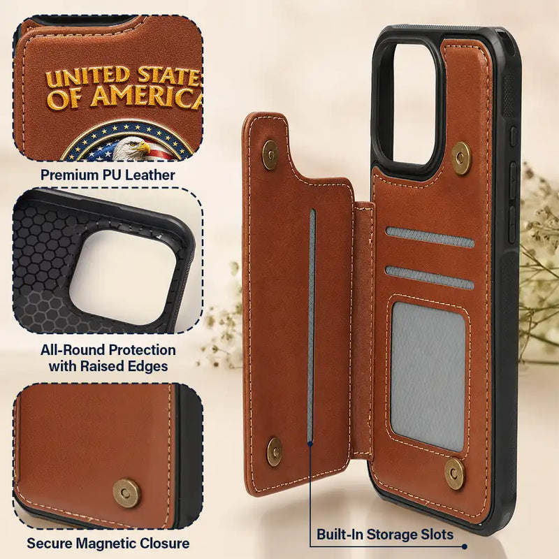 America 250th,Independence Day,Gift For Yourself,Proud,Custom Text - 3D Effect America 250th Anniversary - Personalized Leather Flip Wallet Phone Case