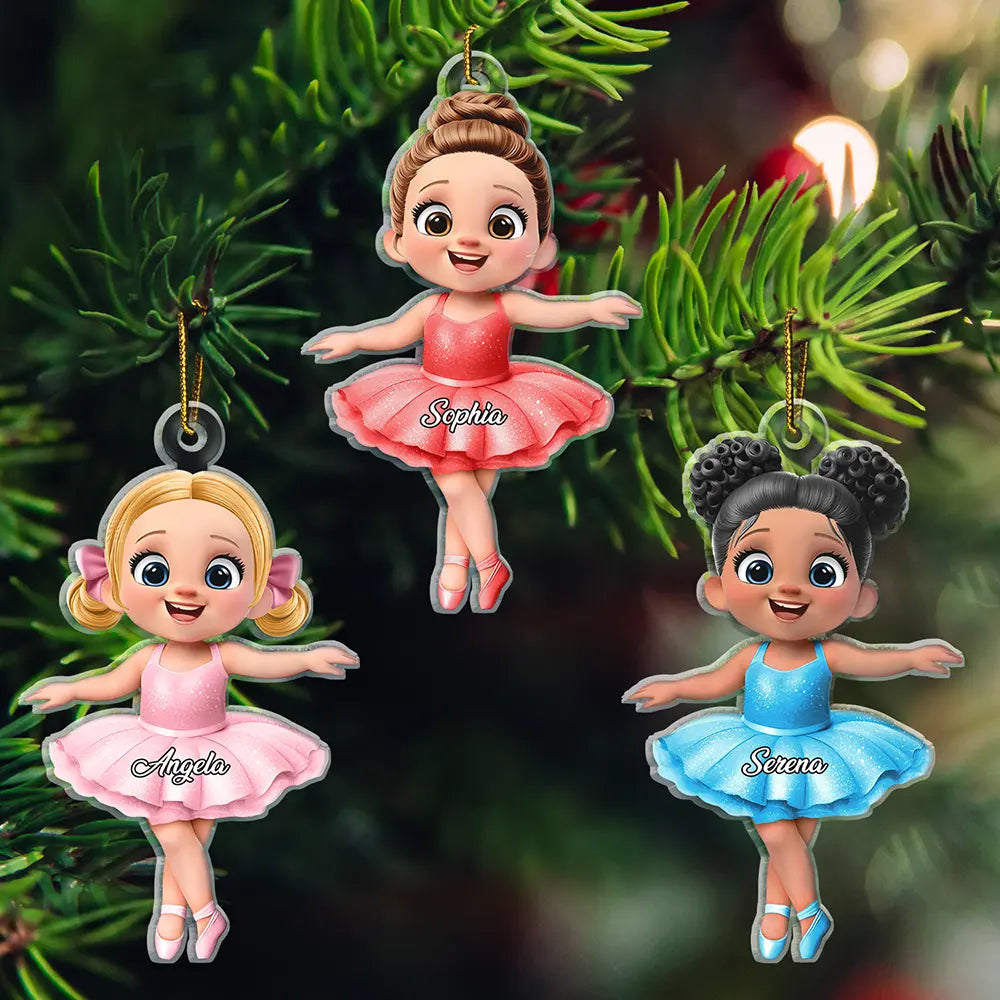 Gift For Kids,Gift For Grandkids,Happy,Christmas - 3D Effect Ballet Kid Girl - Personalized Custom Shaped Acrylic Ornament