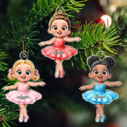 Gift For Kids,Gift For Grandkids,Happy,Christmas - 3D Effect Ballet Kid Girl - Personalized Custom Shaped Acrylic Ornament