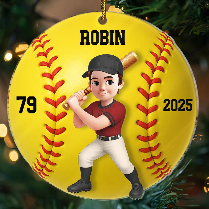 Gift For Yourself, Gift For Women, Gift For Men, Happy, Christmas - 3D Effect Baseball Softball Girl Boy - Personalized Custom Shaped Acrylic Ornament