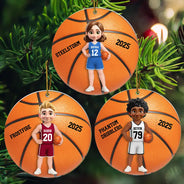 Family,Pet Lovers,Happy,Christmas - 3D Effect Basketball Girl Boy - Personalized Custom Shaped Acrylic Ornament