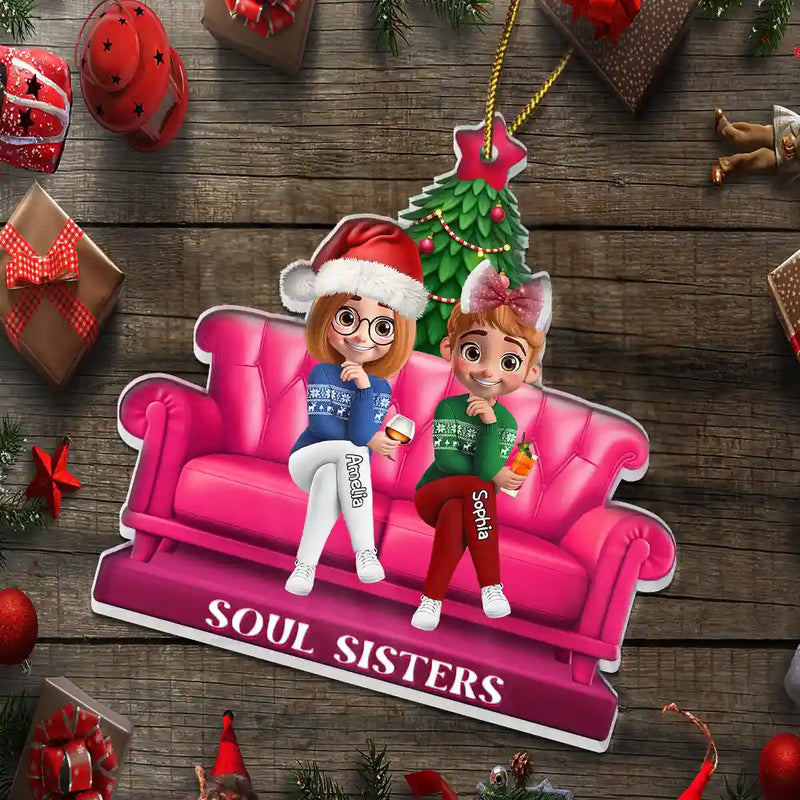 Gift For Bestie,Gift For Sisters,Christmas,Happy - 3D Effect Besties Forever Christmas - Personalized Custom Shaped Acrylic Ornament