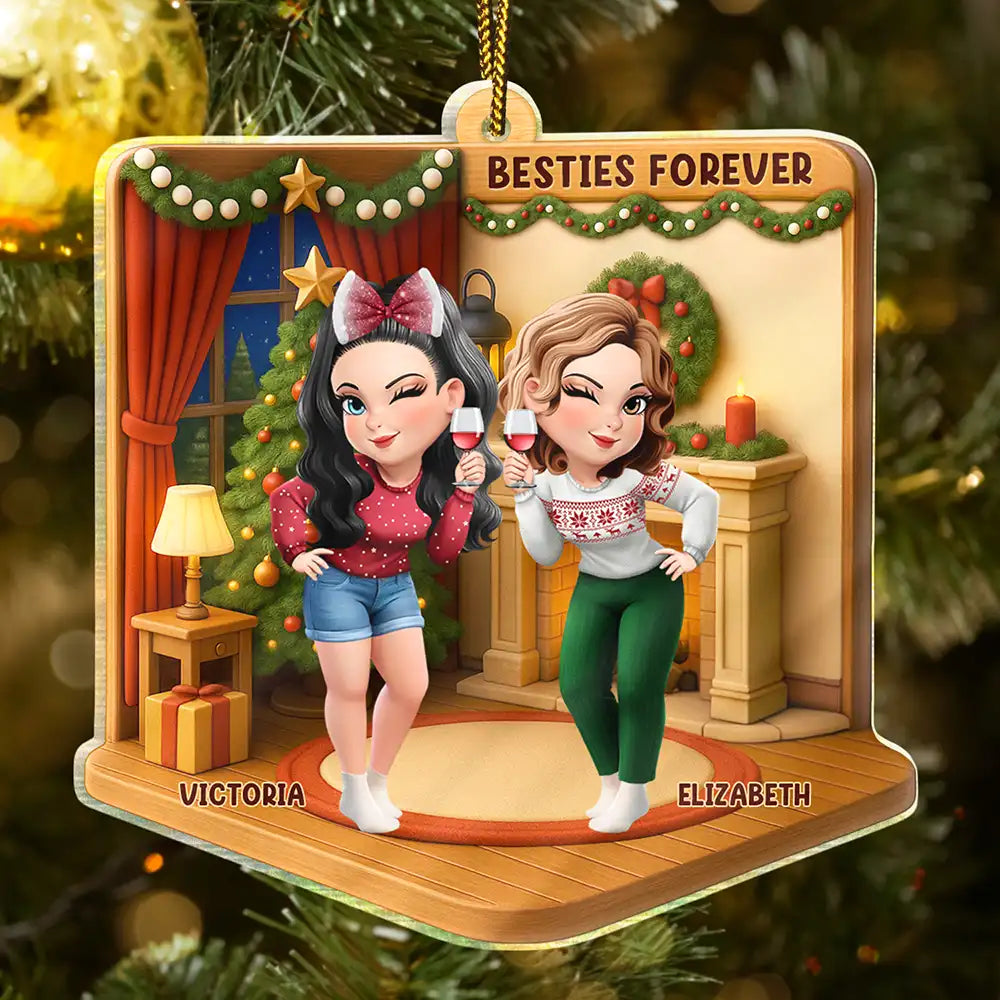 3D Effect Turban Besties Forever Christmas - Personalized Custom Shaped Acrylic Ornament
