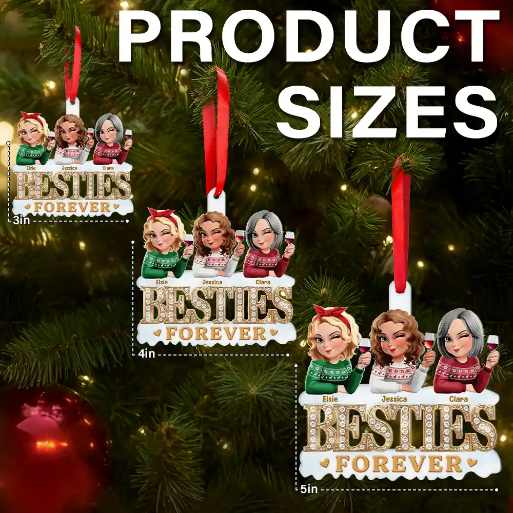 Gift For Bestie, Gift For Sisters, Happy, Gift For Women, Christmas - 3D Effect Besties Forever Gemstone Art - Personalized Metal Ornament