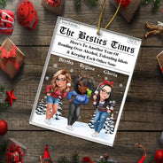 Gift For Bestie, Gift For Sisters, Happy, Christmas - 3D Effect Besties Here's To Another Year Of Us - Personalized Custom Shaped Acrylic Ornament