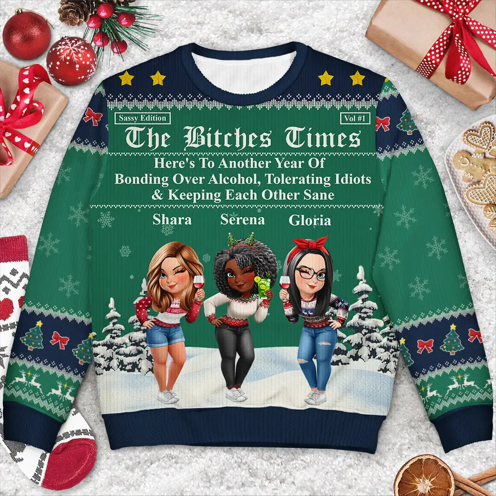 Gift For Bestie,Old Best friends,Gift For Sisters,Happy,Christmas - 3D Effect Besties Here's To Another Year Of Us - Personalized Unisex Ugly Sweater