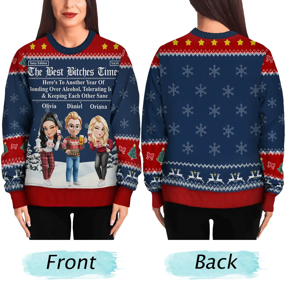 Gift For Bestie,Old Best friends,Gift For Sisters,Happy,Christmas - 3D Effect Besties Here's To Another Year Of Us - Personalized Unisex Ugly Sweater
