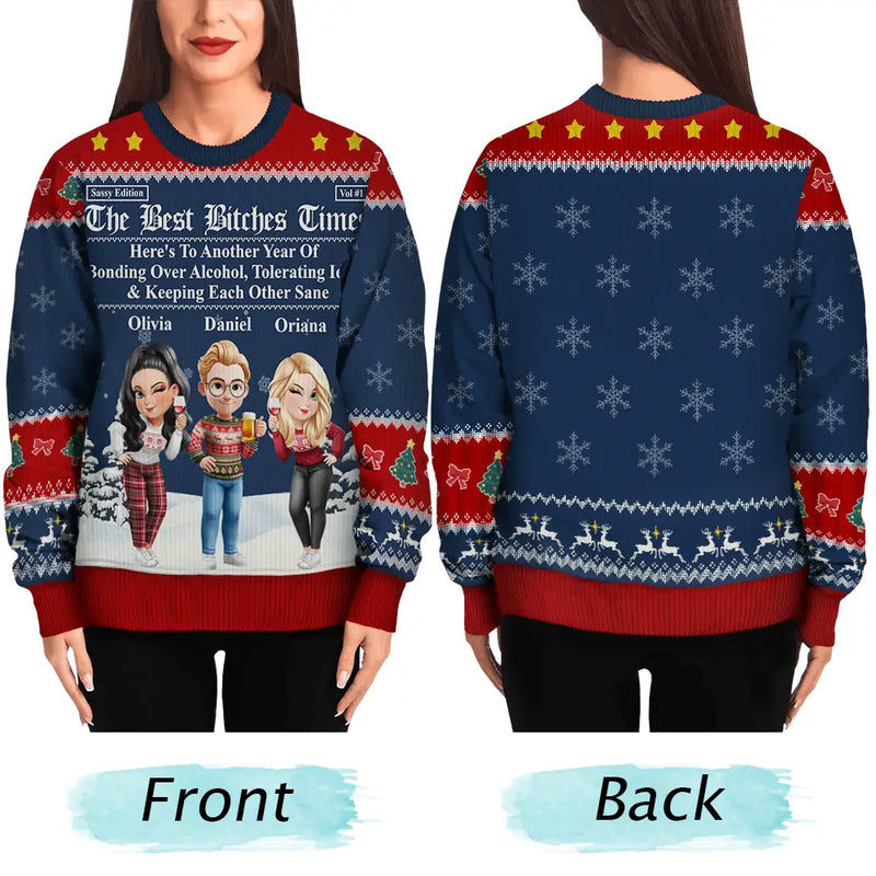 Gift For Bestie,Old Best friends,Gift For Sisters,Happy,Christmas - 3D Effect Besties Here's To Another Year Of Us - Personalized Unisex Ugly Sweater