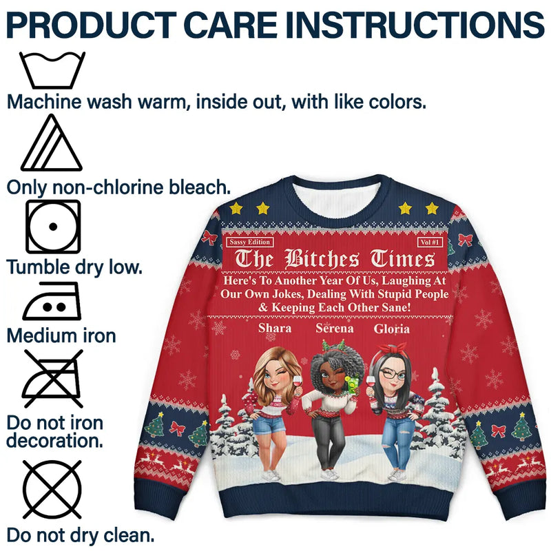 Gift For Bestie,Old Best friends,Gift For Sisters,Happy,Christmas - 3D Effect Besties Here's To Another Year Of Us - Personalized Unisex Ugly Sweater