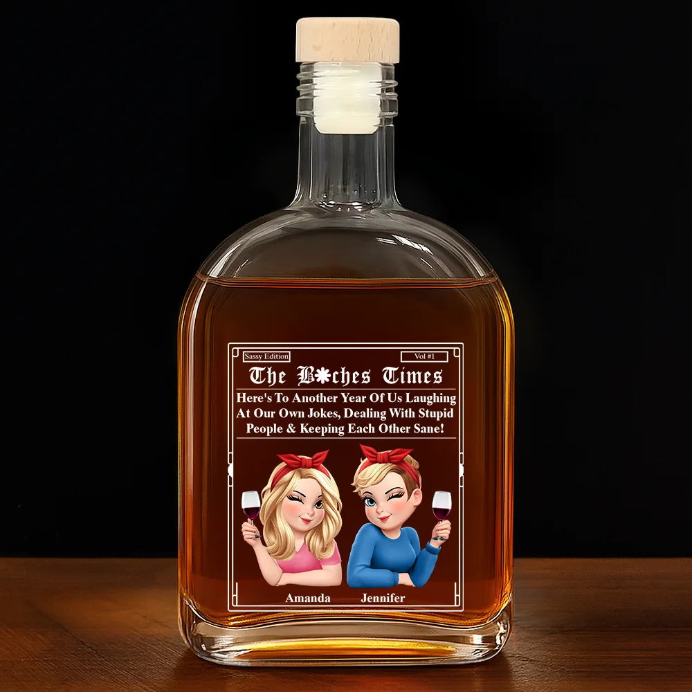 3D Effect Besties Here's To Another Year Of Us - Personalized Whiskey Bottle