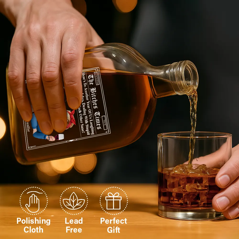 Gift For Bestie,Old Best friends,Gift For Sisters,Happy - 3D Effect Besties Here's To Another Year Of Us - Personalized Whiskey Bottle