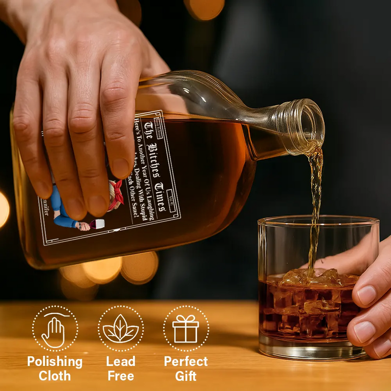 Gift For Bestie,Old Best friends,Gift For Sisters,Happy - 3D Effect Besties Here's To Another Year Of Us - Personalized Whiskey Bottle