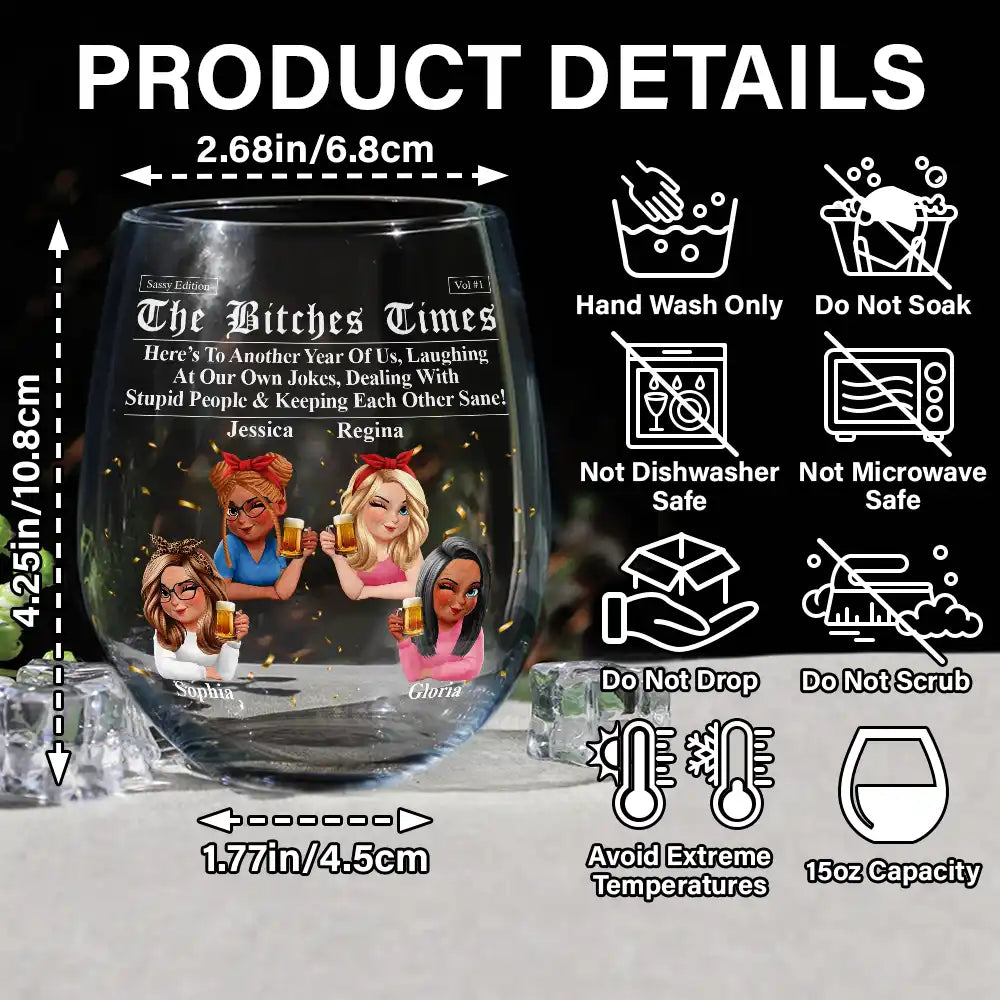 Gift For Bestie,Old Best friends,Gift For Sisters,Happy - 3D Effect Besties Here's To Another Year Of Us - Personalized Stemless Wine Glass