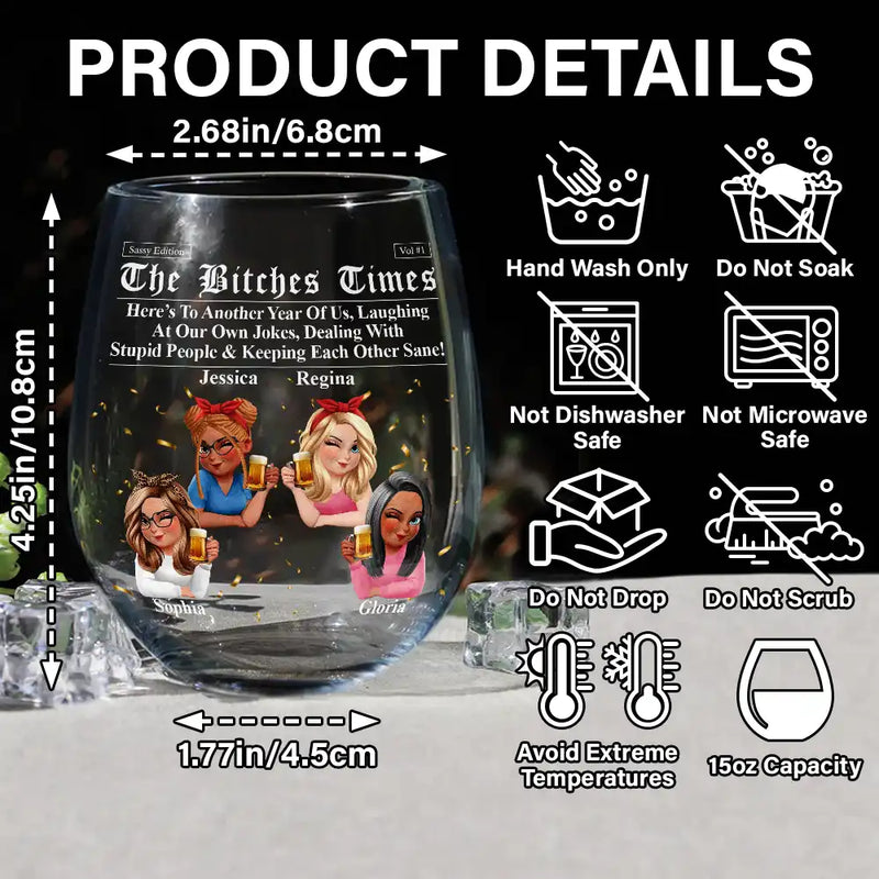 Gift For Bestie,Old Best friends,Gift For Sisters,Happy - 3D Effect Besties Here's To Another Year Of Us - Personalized Stemless Wine Glass