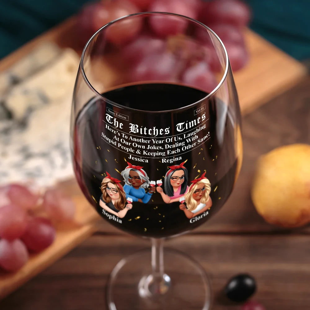 Gift For Bestie, Old Best friends, Gift For Sisters, Happy - 3D Effect Besties Here's To Another Year Of Us - Personalized Wine Glass