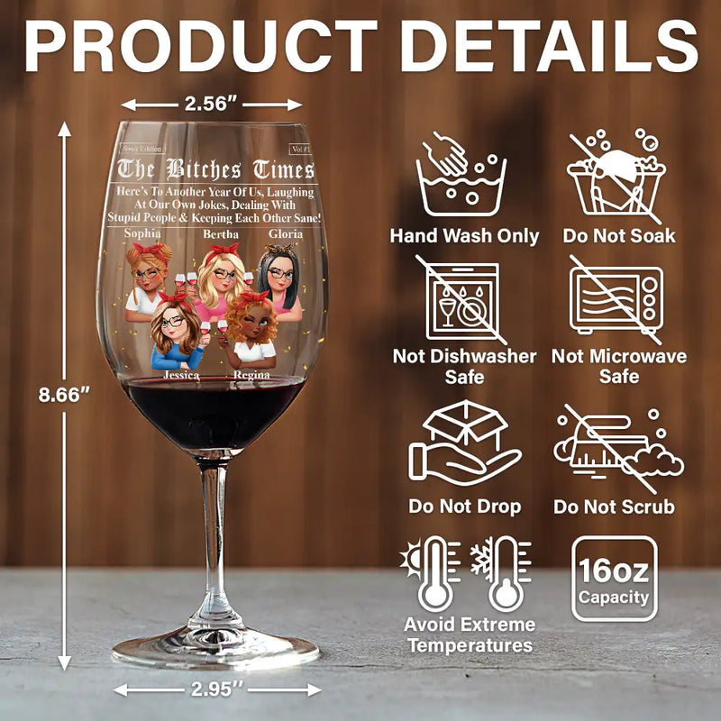 Gift For Bestie, Old Best friends, Gift For Sisters, Happy - 3D Effect Besties Here's To Another Year Of Us - Personalized Wine Glass