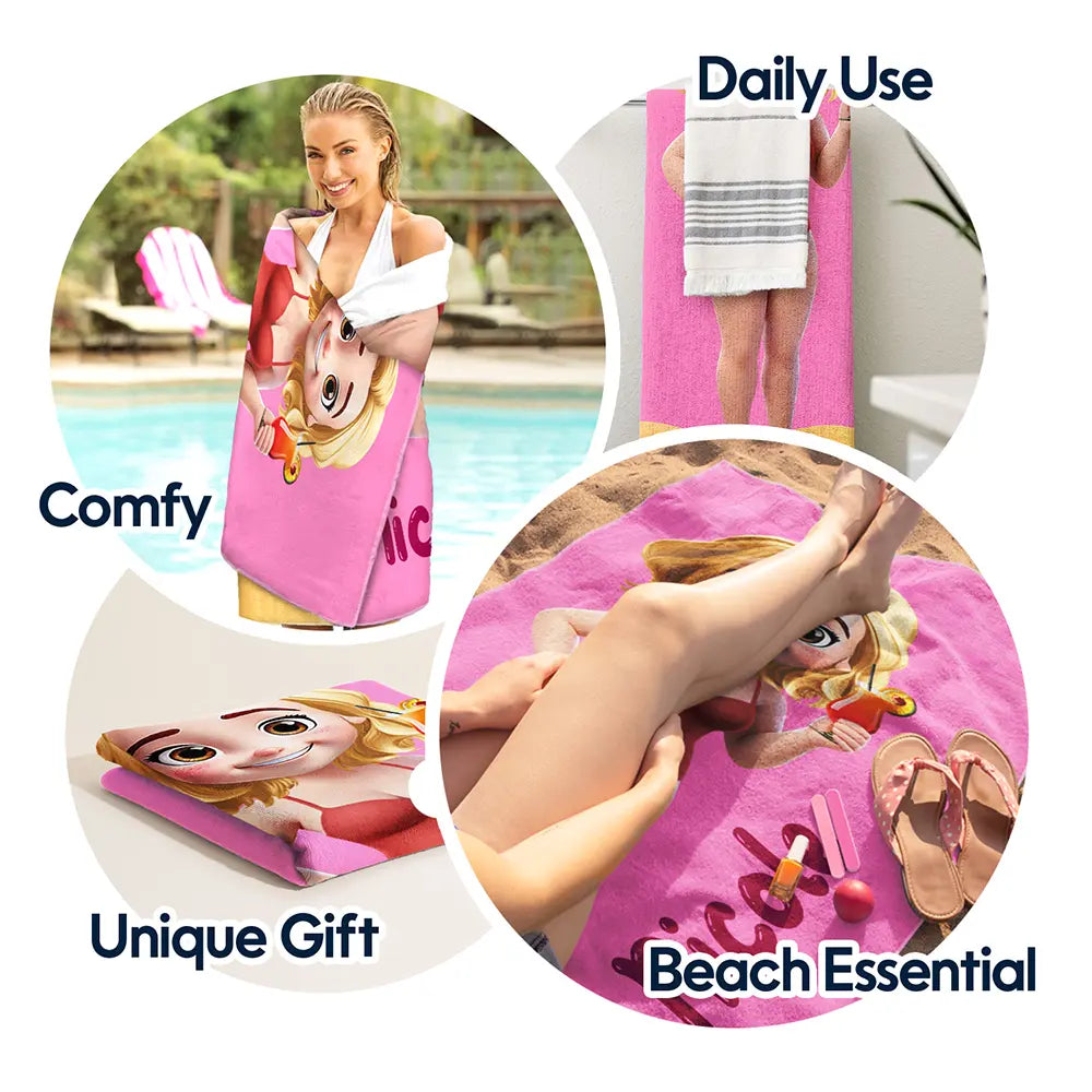 Happy,Gift For Bestie,Best friends' Hobby,Summer,Gift For Sisters,Beach - 3D Effect Besties Summer - Personalized Beach Towel