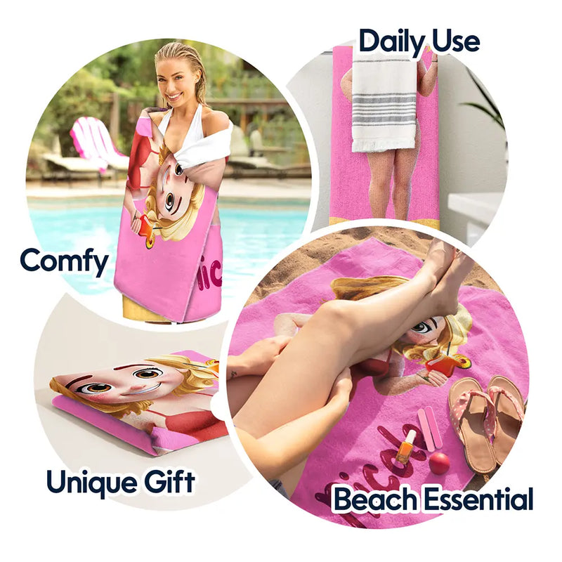 Happy,Gift For Bestie,Best friends' Hobby,Summer,Gift For Sisters,Beach - 3D Effect Besties Summer - Personalized Beach Towel