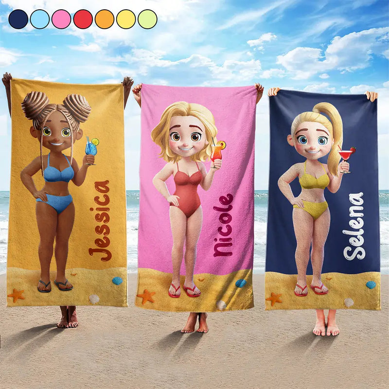 Happy,Gift For Bestie,Best friends' Hobby,Summer,Gift For Sisters,Beach - 3D Effect Besties Summer - Personalized Beach Towel